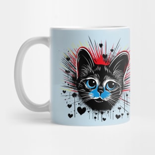 Expressionist black cat hearts design love for cat owner gift Mug